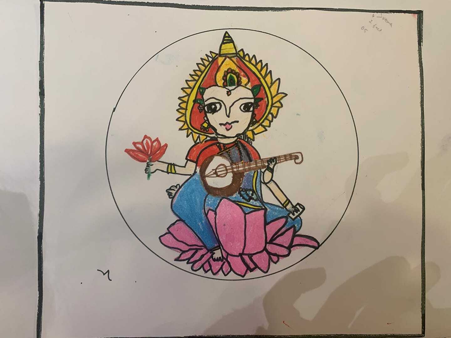 Goddess Sarasvati Colored Pencil Drawings Stock Illustration - Illustration  of drawing, knowledge: 209182451